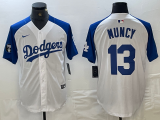 Cheap Men's Los Angeles Dodgers #13 Max Muncy White Blue Fashion Stitched Cool Base Limited Jerseys