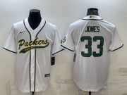 Wholesale Cheap Men's Green Bay Packers #33 Aaron Jones White With Patch Cool Base Stitched Baseball Jersey