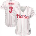 Wholesale Cheap Phillies #3 Bryce Harper White(Red Strip) Home Women's Stitched MLB Jersey
