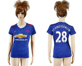 Wholesale Cheap Women\'s Manchester United #28 Schneiderlin Away Soccer Club Jersey