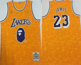 Wholesale Cheap Lakers Bape 23 Lebron James Yellow 1996-97 Hardwood Classics Jersey