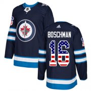Wholesale Cheap Adidas Jets #16 Laurie Boschman Navy Blue Home Authentic USA Flag Stitched NHL Jersey
