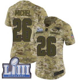 Wholesale Cheap Nike Patriots #26 Sony Michel Camo Super Bowl LIII Bound Women\'s Stitched NFL Limited 2018 Salute to Service Jersey
