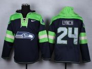Wholesale Cheap Nike Seahawks #24 Marshawn Lynch Navy Blue Player Pullover Hoodie