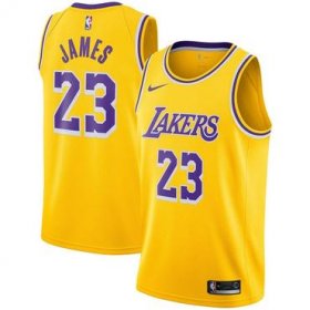 Wholesale Cheap Men\'s Nike Los Angeles Lakers #23 LeBron James Purple Number Yellow Stitched NBA Jersey