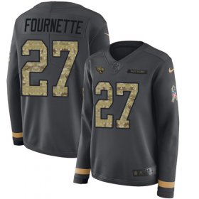 Wholesale Cheap Nike Jaguars #27 Leonard Fournette Anthracite Salute to Service Women\'s Stitched NFL Limited Therma Long Sleeve Jersey
