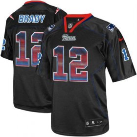 Wholesale Cheap Nike Patriots #12 Tom Brady Lights Out Black Men\'s Stitched NFL Elite Strobe Jersey