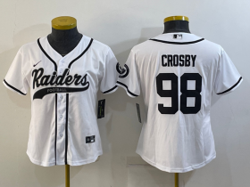 Wholesale Cheap Women\'s Las Vegas Raiders #98 Maxx Crosby White With Patch Cool Base Stitched Baseball Jersey