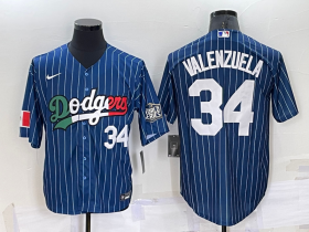 Wholesale Cheap Men\'s Los Angeles Dodgers #34 Fernando Valenzuela Number Navy Blue Pinstripe Mexico 2020 World Series Cool Base Nike Jersey