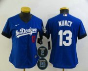 Wholesale Cheap Women's Los Angeles Dodgers #13 Max Muncy Blue #2 #20 Patch City Connect Number Cool Base Stitched Jersey