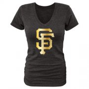 Wholesale Cheap Women's San Francisco Giants Fanatics Apparel Gold Collection V-Neck Tri-Blend T-Shirt Black
