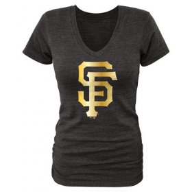 Wholesale Cheap Women\'s San Francisco Giants Fanatics Apparel Gold Collection V-Neck Tri-Blend T-Shirt Black