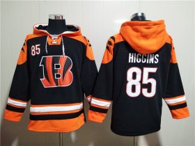 Wholesale Cheap Men\'s Cincinnati Bengals #85 Tee Higgins Orange Black Ageless Must-Have Lace-Up Pullover Hoodie