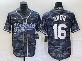 Wholesale Cheap Men\'s Los Angeles Dodgers #16 Will Smith Gray Camo Cool Base With Patch Stitched Baseball Jersey