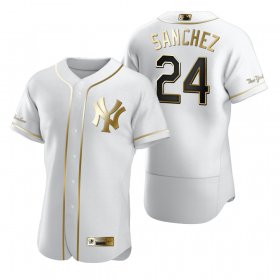 Wholesale Cheap New York Yankees #24 Gary Sanchez White Nike Men\'s Authentic Golden Edition MLB Jersey