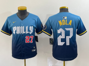 Cheap Womens Philadelphia Phillies #27 Aaron Nola Blue 2024 City Connect Limited Stitched Jersey