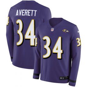 Wholesale Cheap Nike Ravens #34 Anthony Averett Purple Team Color Men\'s Stitched NFL Limited Therma Long Sleeve Jersey