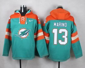Wholesale Cheap Nike Dolphins #13 Dan Marino Aqua Green Player Pullover NFL Hoodie