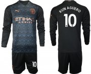 Wholesale Cheap Men 2020-2021 club Manchester city home long sleeve 10 black Soccer Jerseys