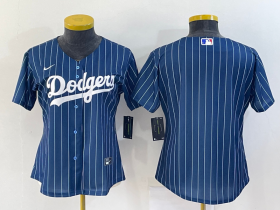 Wholesale Cheap Women\'s Los Angeles Dodgers Blank Navy Blue Pinstripe Stitched MLB Cool Base Nike Jersey