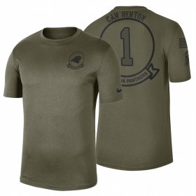 Wholesale Cheap Carolina Panthers #1 Cam Newton Olive 2019 Salute To Service Sideline NFL T-Shirt