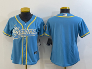 Wholesale Cheap Women's Los Angeles Chargers Blank Blue With Patch Cool Base Stitched Baseball Jersey