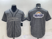 Wholesale Cheap Men's Los Angeles Chargers Grey Gridiron Team Big Logo Cool Base Stitched Baseball Jersey