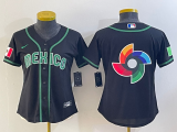 Cheap Women's Mexico Baseball 2023 Black World Big Logo Classic Stitched Jersey