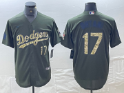 Cheap Men's Los Angeles Dodgers #17 Shohei Ohtani Number Green Salute To Service Stitched Cool Base Nike Jersey