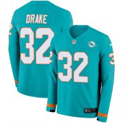 Wholesale Cheap Nike Dolphins #32 Kenyan Drake Aqua Green Team Color Men's Stitched NFL Limited Therma Long Sleeve Jersey