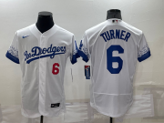 Wholesale Cheap Men's Los Angeles Dodgers #6 Trea Turner White 2022 City Connect Flex Base Stitched Jersey
