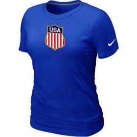 Wholesale Cheap Women\'s Nike Team USA Hockey Winter Olympics KO Collection Locker Room T-Shirt Blue