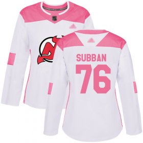 Wholesale Cheap Adidas Devils #76 P.K. Subban White/Pink Authentic Fashion Women\'s Stitched NHL Jersey