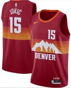 Wholesale Cheap Men's Denver Nuggets #15 Nikola Jokic Red 2021 City Edition NBA Swingman Jersey With The Sponsor Logo