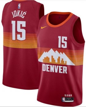 Wholesale Cheap Men\'s Denver Nuggets #15 Nikola Jokic Red 2021 City Edition NBA Swingman Jersey With The Sponsor Logo
