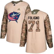 Wholesale Cheap Adidas Blue Jackets #71 Nick Foligno Camo Authentic 2017 Veterans Day Stitched NHL Jersey
