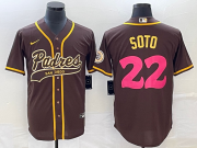 Wholesale Cheap Men's San Diego Padres #22 Juan Soto Brown NEW 2023 City Connect Cool Base Stitched Jersey 1