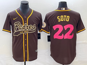 Wholesale Cheap Men\'s San Diego Padres #22 Juan Soto Brown NEW 2023 City Connect Cool Base Stitched Jersey 1