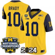 Cheap Men's Michigan Wolverines #10 Tom Brady Yellow Navy 2024 F.U.S.E. With 2023 National Champions Patch Stitched Jersey