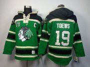 Wholesale Cheap Blackhawks #19 Jonathan Toews Green St. Patrick's Day McNary Lace Hoodie Stitched NHL Jersey