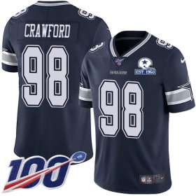 Wholesale Cheap Nike Cowboys #98 Tyrone Crawford Navy Blue Team Color Men\'s Stitched With Established In 1960 Patch NFL 100th Season Vapor Untouchable Limited Jersey