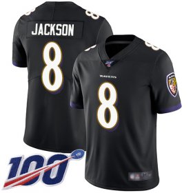 Wholesale Cheap Nike Ravens #8 Lamar Jackson Black Alternate Men\'s Stitched NFL 100th Season Vapor Limited Jersey