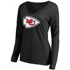 Wholesale Cheap Women\'s Kansas City Chiefs Pro Line Primary Team Logo Slim Fit Long Sleeve T-Shirt Black