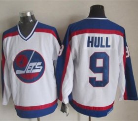 Wholesale Cheap Jets #9 Bobby Hull White/Blue CCM Throwback Stitched NHL Jersey