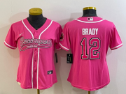 Wholesale Cheap Women's Tampa Bay Buccaneers #12 Tom Brady Pink With Patch Cool Base Stitched Baseball Jersey