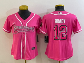 Wholesale Cheap Women\'s Tampa Bay Buccaneers #12 Tom Brady Pink With Patch Cool Base Stitched Baseball Jersey