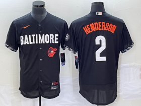 Wholesale Cheap Men\'s Baltimore Orioles #2 Gunnar Henderson Black 2023 City Connect Flex Base Stitched Jersey 1