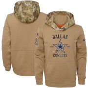 Wholesale Cheap Youth Dallas Cowboys Nike Khaki 2019 Salute to Service Therma Pullover Hoodie