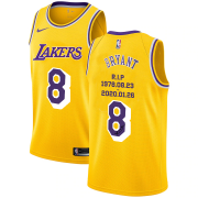 Wholesale Cheap Men's Los Angeles Lakers #8 Kobe Bryant Yellow R.I.P Signature Swingman Jerseys