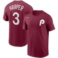 Wholesale Cheap Philadelphia Phillies #3 Bryce Harper Nike Name & Number T-Shirt Burgundy